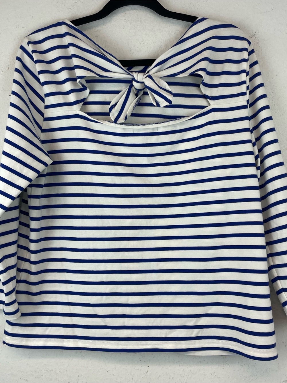 J.Crew nautical, cotton blue striped top tie back